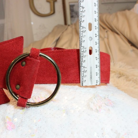 Vintage Fire Engine Red Asymmetrical Suede Genuine Leather Belt 25\